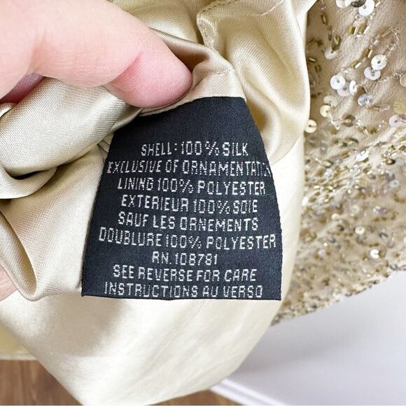 Aidan Mattox Silk Dress Gold Beaded Sequin Cold Shoulder Mini Cocktail Prom Sz 2 - Picture 12 of 15